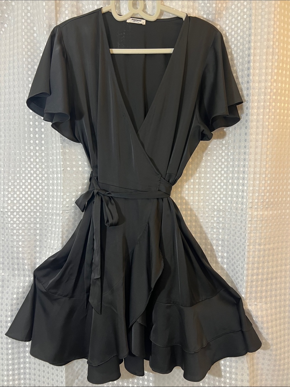 Understated Elegance ZEAGOO Black Wrap Dress with Ruffle Hem &Flutter Sleeves